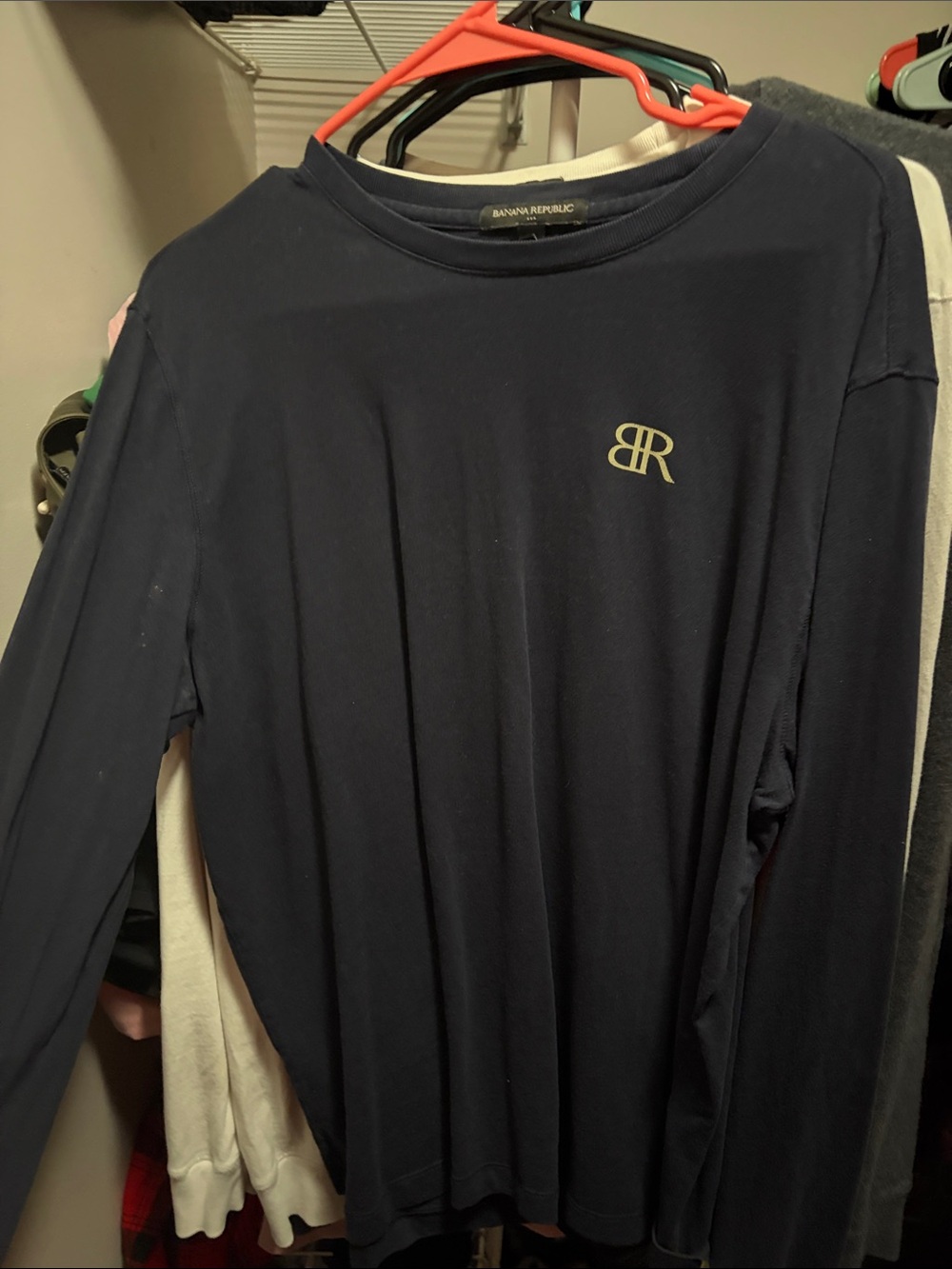 Banana Republic Men’s Long-Sleeve Crewneck Shirt — Navy with Gold Logo